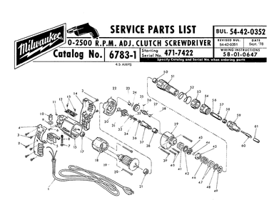Fig-0 Diagram and Parts List for 6783-3 471-7422 Milwaukee Electric Drill