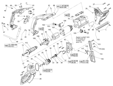 Fig-0 Diagram and Parts List for 6238-20 D52D Milwaukee Saw