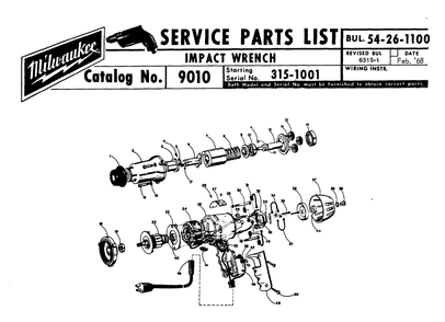 Fig-0 Diagram and Parts List for 9010 315-1001 Milwaukee Impact Driver