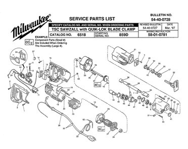 Fig-0 Diagram and Parts List for 6518 985D Milwaukee Saw