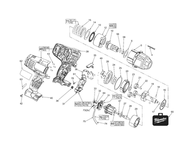 Cordless 18v 3/4-Inch Square Impact Wrench Diagram and Parts List for 2664-22 B81C Milwaukee Wrench