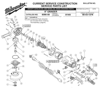 Fig-0 Diagram and Parts List for 6090-50 A14A Milwaukee Angle Grinder