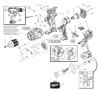 Fig-0 Diagram and Parts List for 2603-20 D55D Milwaukee Cordless Drill