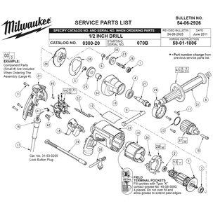 Fig-0 Diagram and Parts List for 0300-20 070B Milwaukee Electric Drill