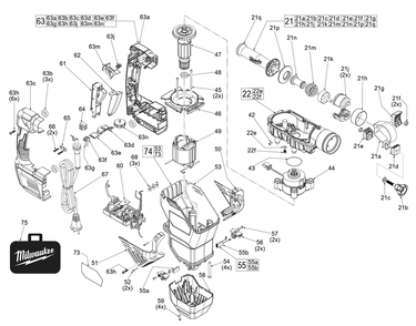 Fig-1 Diagram and Parts List for 5546-21 K61A Milwaukee Hammer Drill
