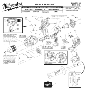 Fig-0 Diagram and Parts List for 2603-22 D55C Milwaukee Cordless Drill