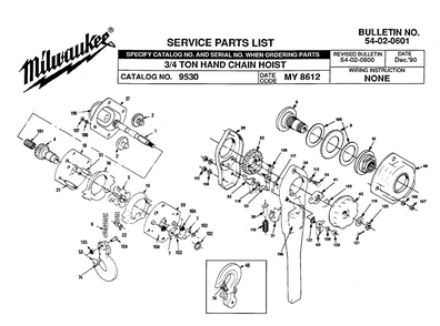 Fig-0 Diagram and Parts List for 9530 MY8612 Milwaukee Hoist & Winch