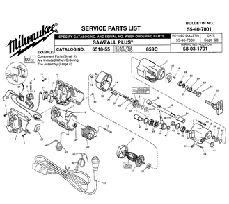 Fig-0 Diagram and Parts List for 6518-55 859C Milwaukee Reciprocating Saw