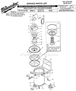 Page A Diagram and Parts List for 8925-2 SER 634A Milwaukee Utility Vacuum