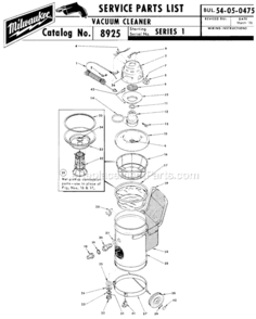 Page A Diagram and Parts List for 8925 SERIES 1 Milwaukee Utility Vacuum