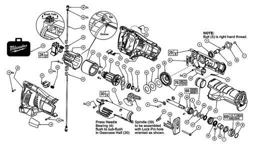Fig-0 Diagram and Parts List for 2620-059 D41C Milwaukee Saw