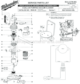 Part Location Diagram of 14-34-0440 Milwaukee Handle Package
