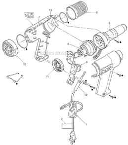 Page A Diagram and Parts List for 8975 731-214520 Milwaukee Heat Gun