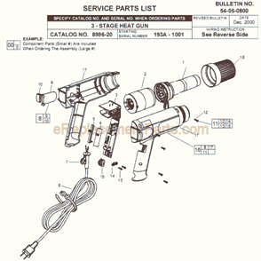Page A Diagram and Parts List for 8986-20 SER 193A Milwaukee Heat Gun