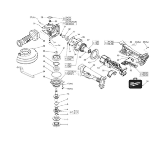 M18 Fuel Angle Grinder With Paddle Switch And Lock-Off Diagram and Parts List for 2780-22HD F33A Milwaukee Angle Grinder