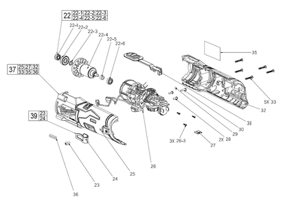 Fig-1 Diagram and Parts List for 2476-20 M49A Milwaukee Nibbler & Shears