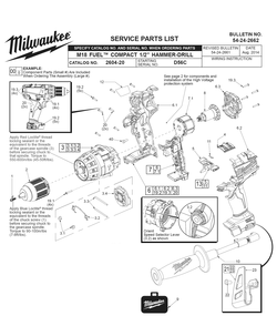 Fig-0 Diagram and Parts List for 2604-20 D56C Milwaukee Cordless Drill