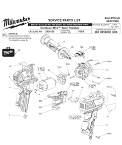 Fig-0 Diagram and Parts List for 2438-22 F76A Milwaukee Sander Polisher