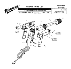 Fig-0 Diagram and Parts List for 8985 199A-1001 Milwaukee Heat Gun