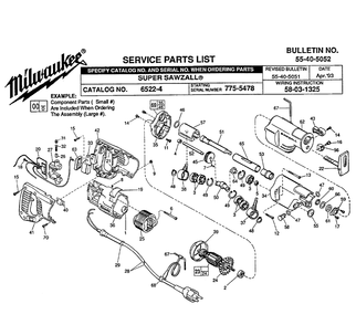 Fig-0 Diagram and Parts List for 6522-4 775-5478 Milwaukee Saw