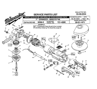 Fig-0 Diagram and Parts List for 6098-2 721-4000 Milwaukee Angle Grinder