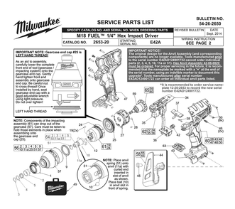 Fig-0 Diagram and Parts List for 2653-22 E42A Milwaukee Impact Driver