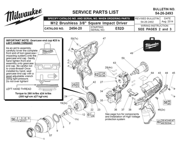 Fig-0 Diagram and Parts List for 2454-20 E52D Milwaukee Impact Driver
