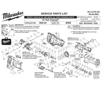 Fig-0 Diagram and Parts List for 2620-22 B58B Milwaukee Saw