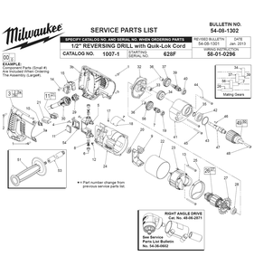 Fig-0 Diagram and Parts List for 1007-1 638F Milwaukee Electric Drill