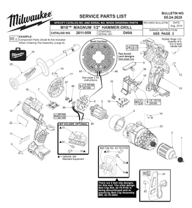 Fig-0 Diagram and Parts List for 2611-059 D40A Milwaukee Cordless Drill