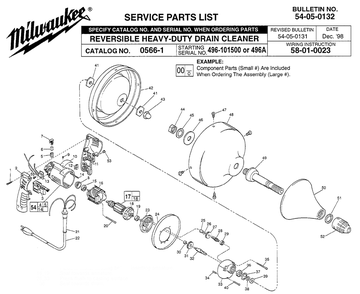 Fig-0 Diagram and Parts List for 0566-1 496A Milwaukee Electric Drill