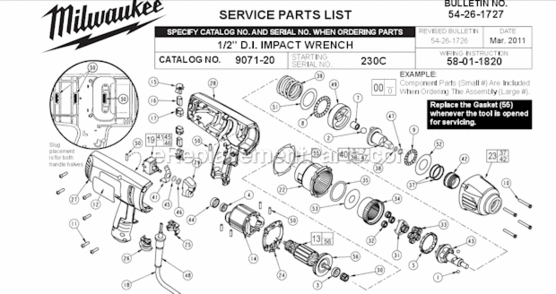 Page A Diagram and Parts List for 9071-20 SER 230C Milwaukee Impact Driver