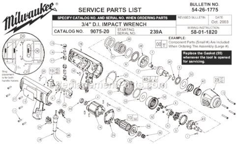 Page A Diagram and Parts List for 9075-20 SER 239A Milwaukee Impact Driver