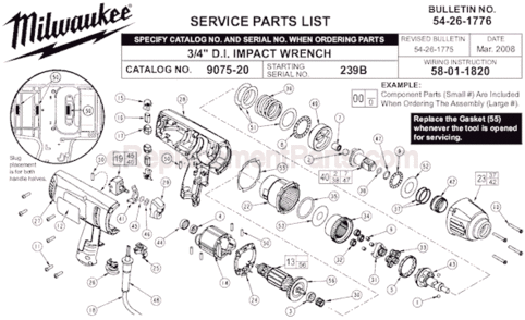 Page A Diagram and Parts List for 9075-20 SER 239B Milwaukee Impact Driver