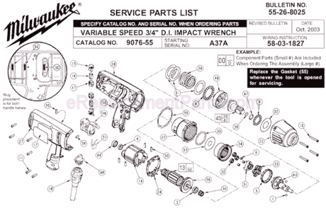 Page A Diagram and Parts List for 9076-55 SER A37A Milwaukee Impact Driver