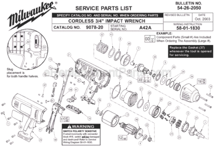 Page A Diagram and Parts List for 9078-20 SER A42A Milwaukee Impact Driver