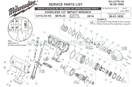 Page A Diagram and Parts List for 9079-20 SER 241A Milwaukee Impact Driver