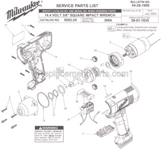 Page A Diagram and Parts List for 9082-20 SER 398A Milwaukee Impact Driver