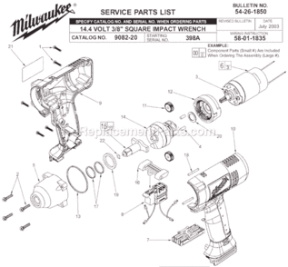 Page A Diagram and Parts List for 9082-22 SER 398A Milwaukee Impact Driver