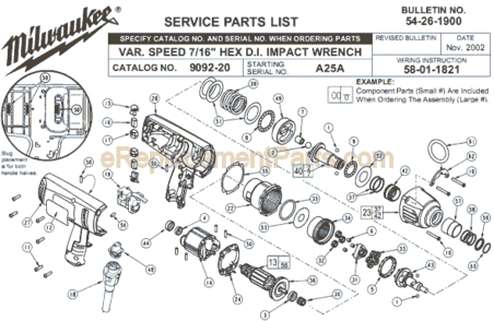Page A Diagram and Parts List for 9092-20 SER A25A Milwaukee Impact Driver