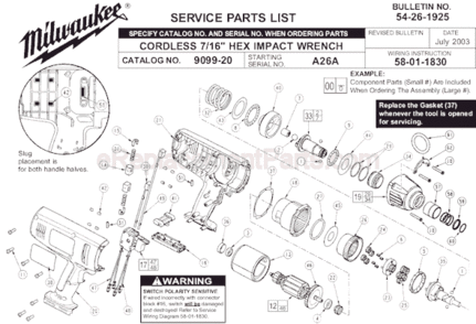 Page A Diagram and Parts List for 9099-20 SER A26A Milwaukee Impact Driver