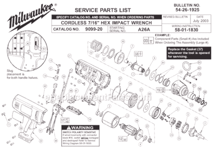 Page A Diagram and Parts List for 9099-23 SER A26A Milwaukee Impact Driver