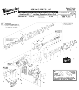 Fig-0 Diagram and Parts List for 2455-22 C34A Milwaukee Cordless Drill