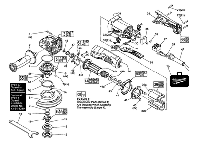 Fig-0 Diagram and Parts List for 6141-30 H38B Milwaukee Angle Grinder