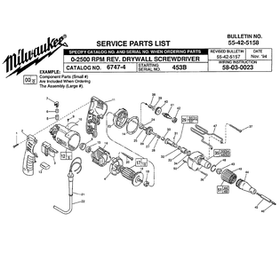 Fig-0 Diagram and Parts List for 6747-4 453B Milwaukee Electric Drill