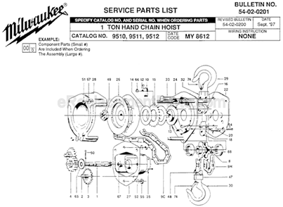 Page A Diagram and Parts List for 9510 SER MY8612 Milwaukee Hoist & Winch