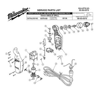 Fig-0 Diagram and Parts List for 0375-50 611A Milwaukee Electric Drill