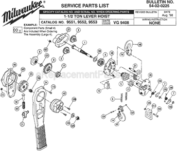 Page A Diagram and Parts List for 9551 SER VG 9408 Milwaukee Hoist & Winch