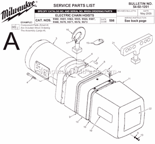 Page A Diagram and Parts List for 9572 SER 598 Milwaukee Hoist & Winch