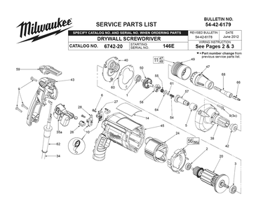 Fig-0 Diagram and Parts List for 6742-20 146E Milwaukee Electric Drill